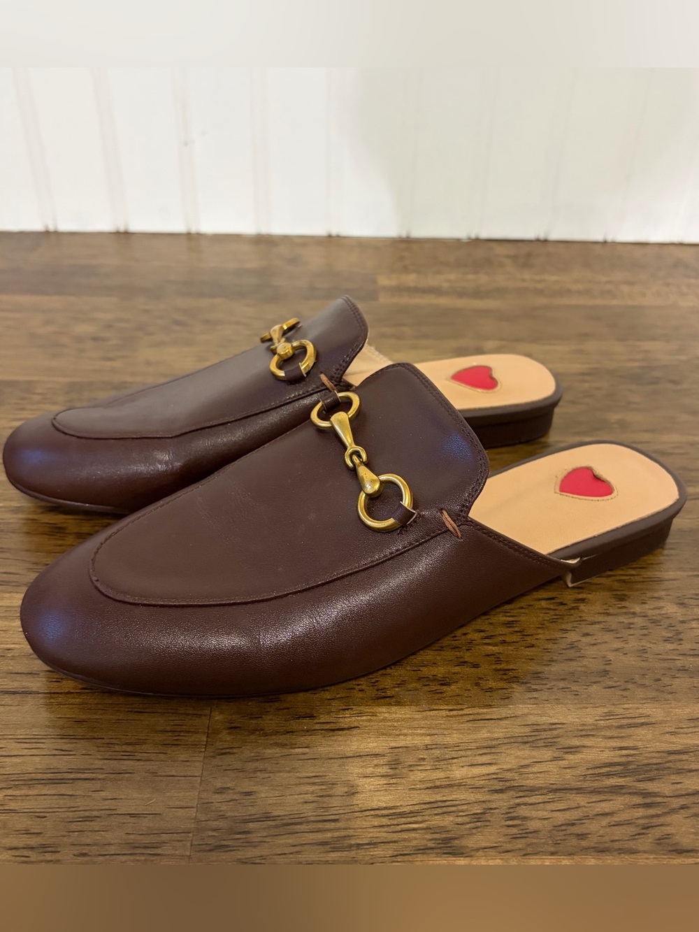 Brown Women’s Horsebit Loafer Slides Flats Heart Size 7